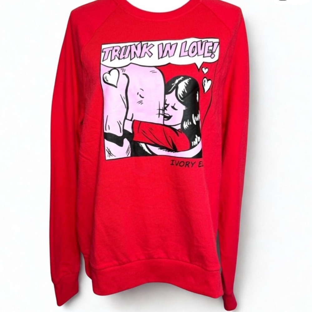 Ivory Ella “Trunk in love” Oversized Red Graphic Sweatshirt NEW!!